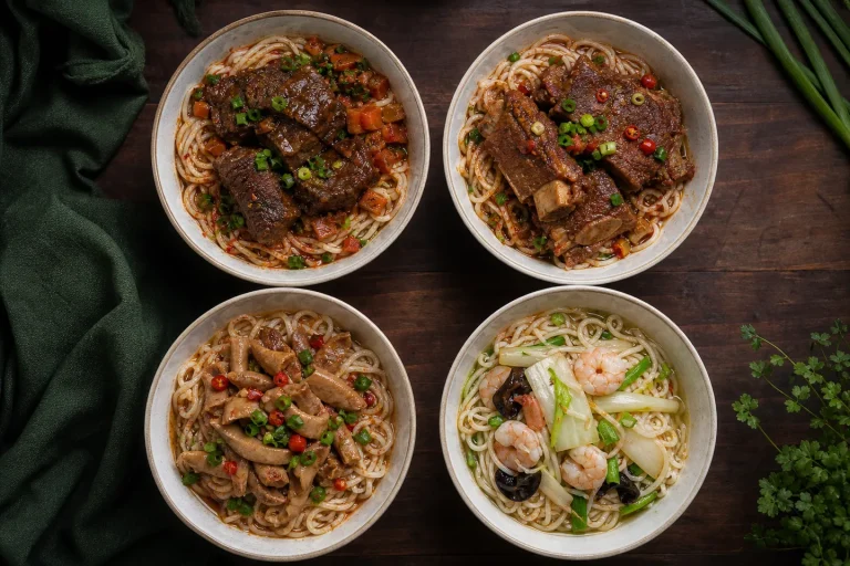 牛肉、排骨、肥肠和三鲜四种湖南码子面